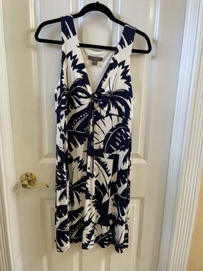 Tommy Bahama Navy and White Tropical Knot-Front Midi Dress